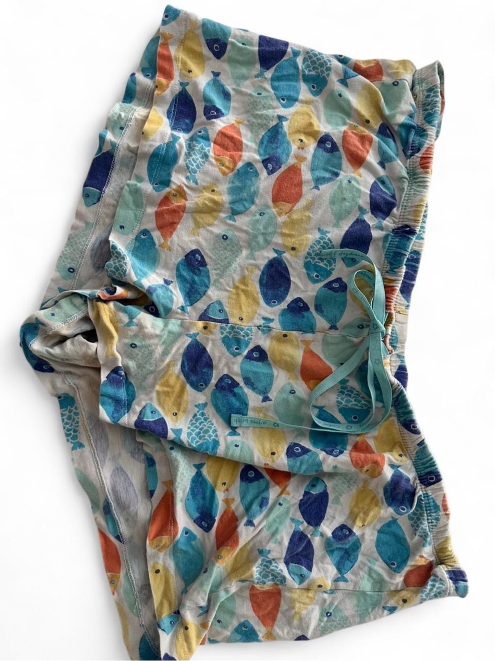 HUE Multicolor Fish-Print Shorts — Blue, Aqua, Yellow, Orange